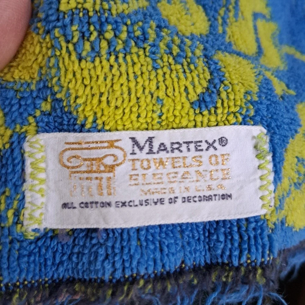 Vintage MCM Bath Towel Blue Yellow Floral Martex GVC USA